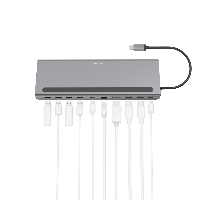 Докинг станция 10 в 1 HAMA Connect2Office Pro, USB-A, USB-C (PD), HDMI, DisplayPort, LAN/Ethernet, Сив