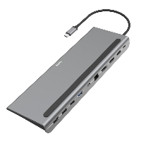 Докинг станция 10 в 1 HAMA Connect2Office Pro, USB-A, USB-C (PD), HDMI, DisplayPort, LAN/Ethernet, Сив