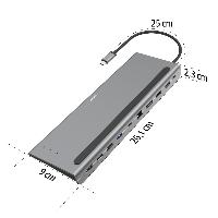 Докинг станция 10 в 1 HAMA Connect2Office Pro, USB-A, USB-C (PD), HDMI, DisplayPort, LAN/Ethernet, Сив
