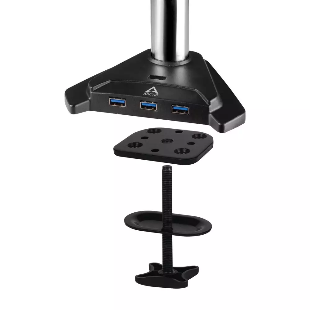 Стойка за монитор за бюро ARCTIC Z1 Pro (Gen 3), Регулируема, до 49", 15 кг, hub USB 2.0, Черен