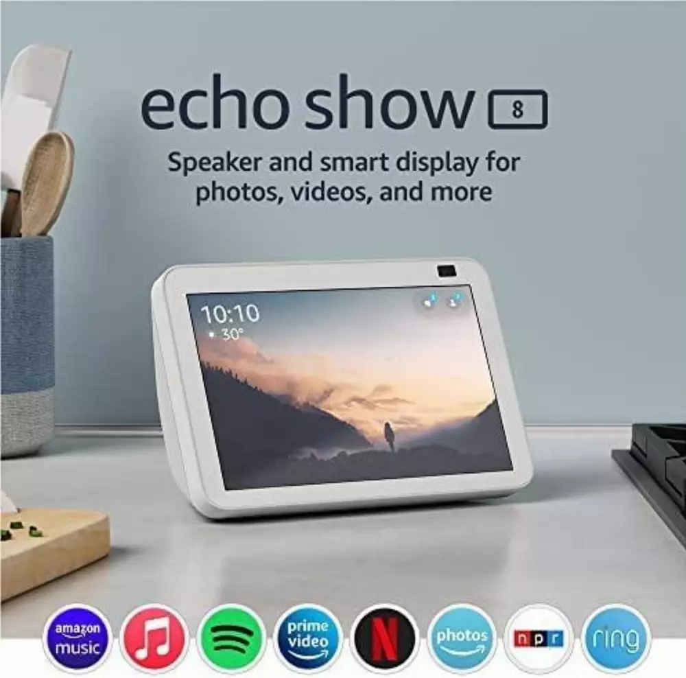 Смарт тонколона Amazon Echo Show 8 (Gen 2), сензорен екран, гласов асистент, Бял