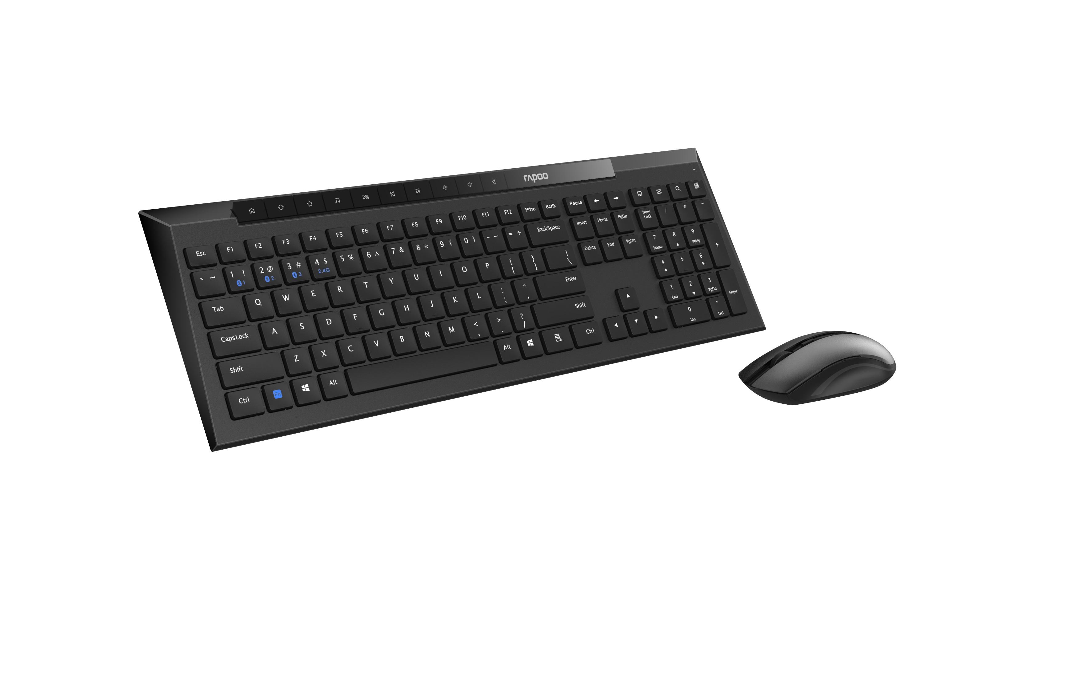 Комплект клавиатура и мишка RAPOO 8210M Multi mode, Bluetooth &2.4Ghz, Безжичен, Черен