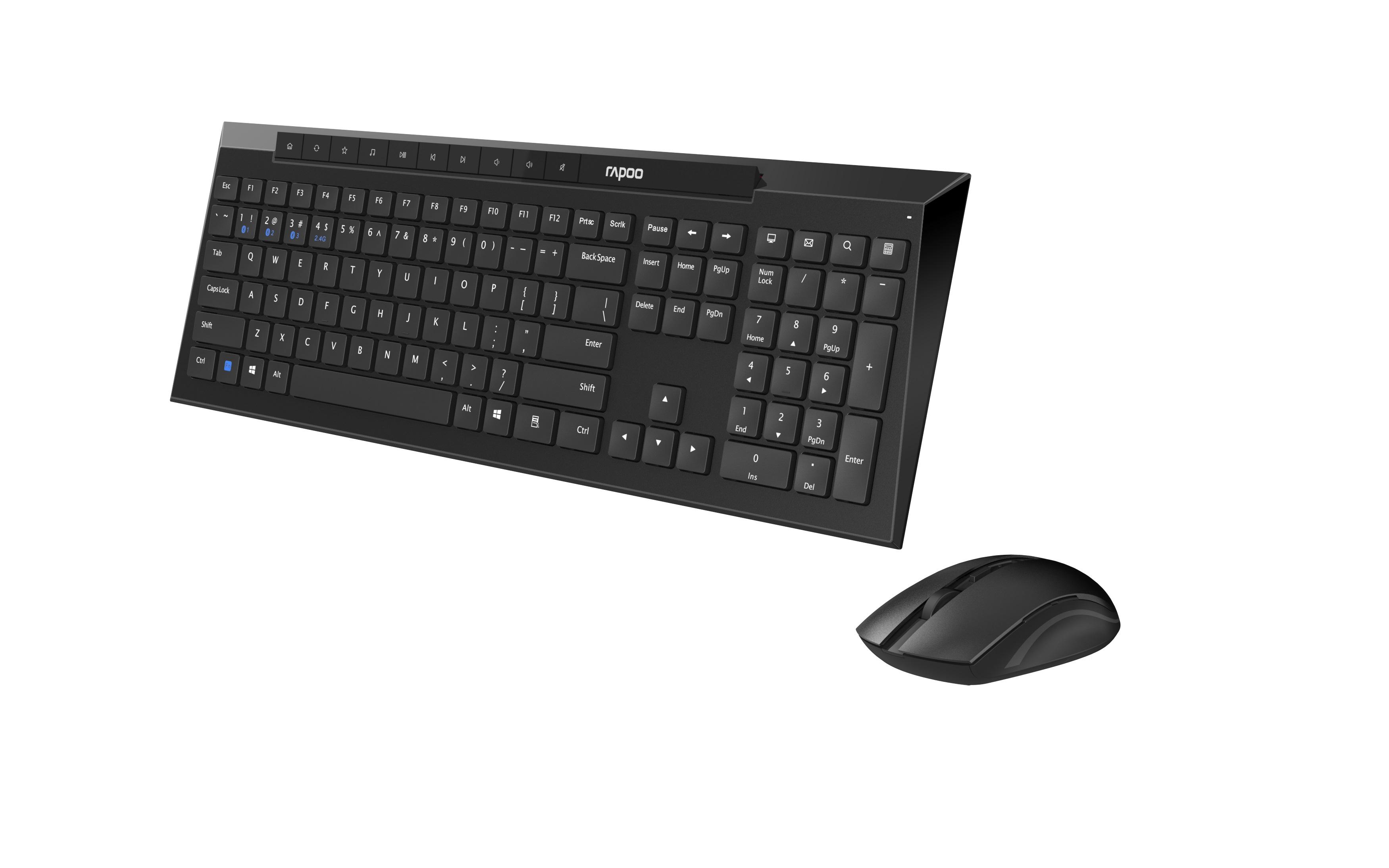 Комплект клавиатура и мишка RAPOO 8210M Multi mode, Bluetooth &2.4Ghz, Безжичен, Черен