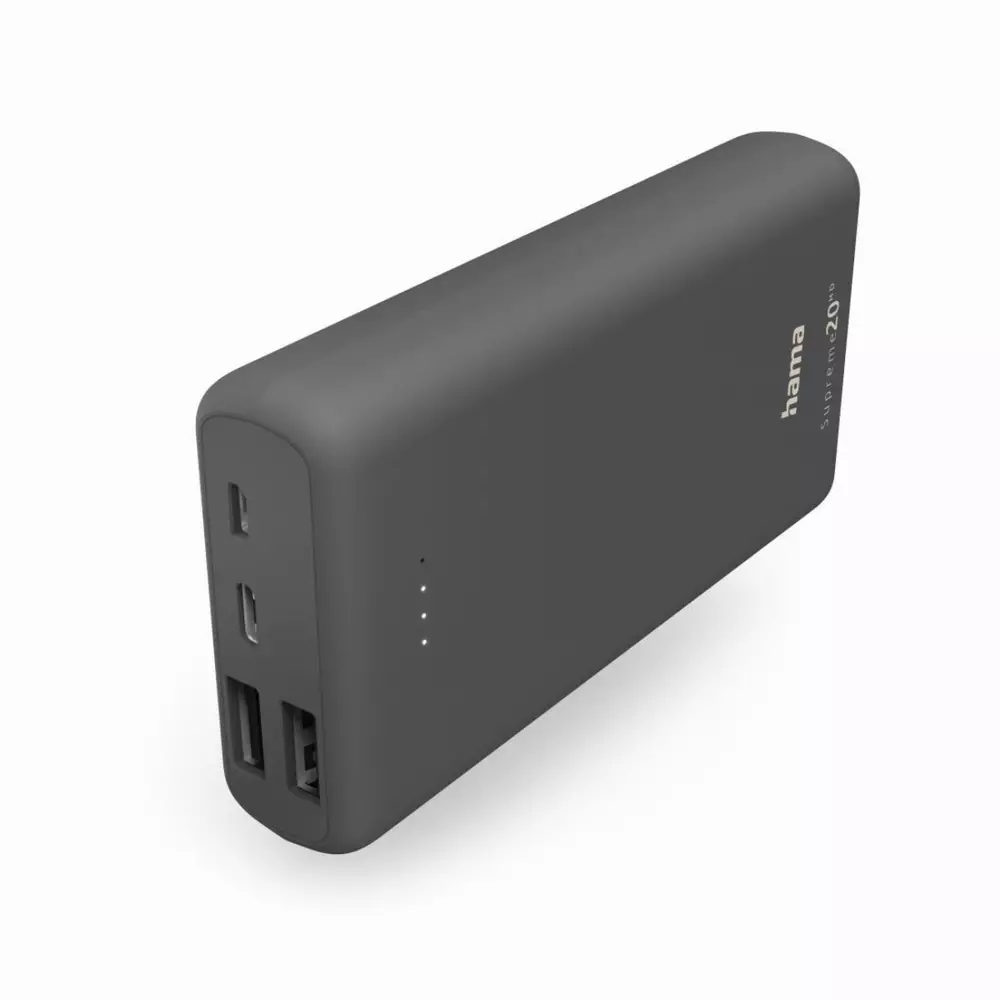 Външна батерия HAMA Supreme 20HD, 20000 mAh, LiPolym, 1 x USB-C, 2 x USB-A, Сив