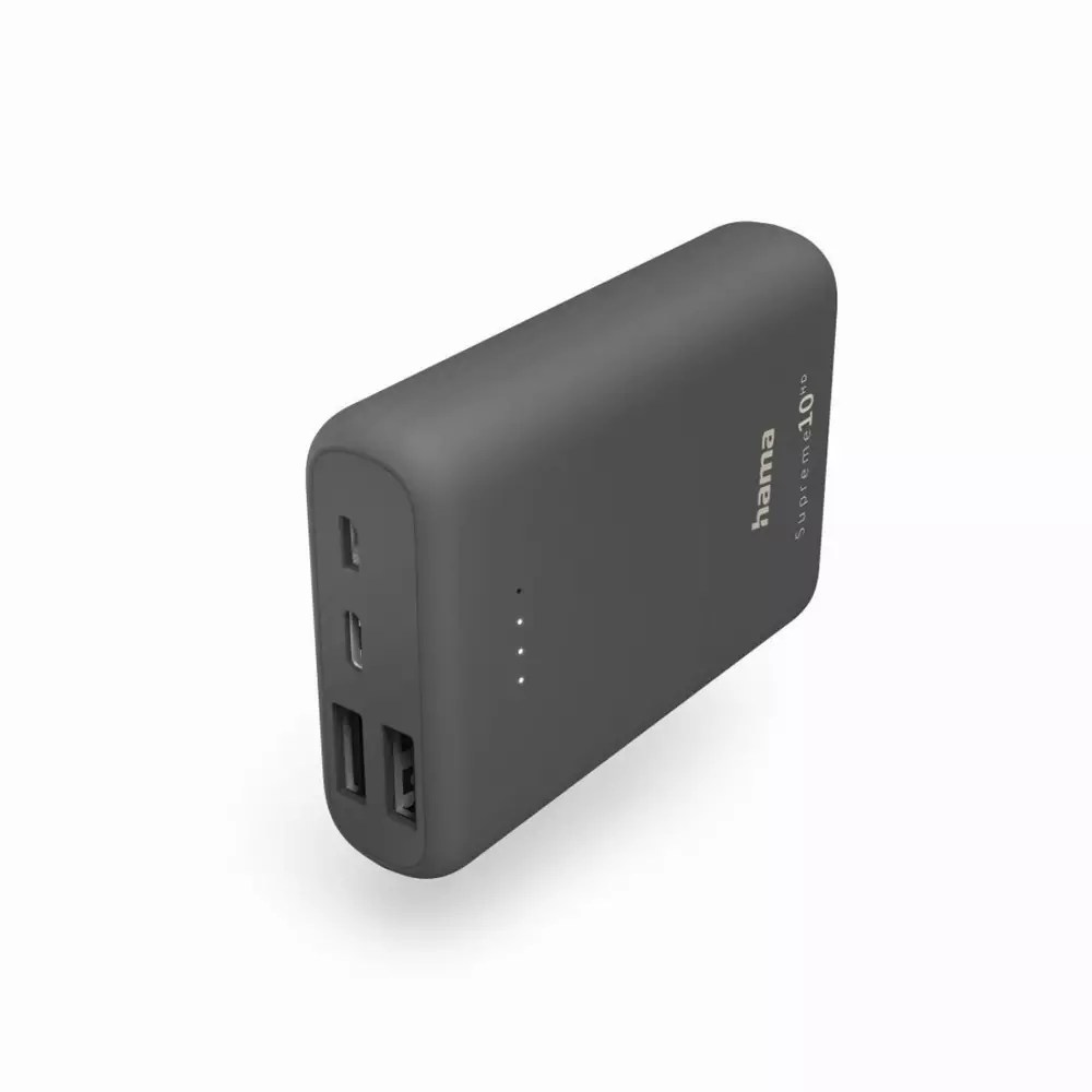 Външна батерия HAMA Supreme 10HD, 10000 mAh, LiPolym, 1 x USB-C, 2 x USB-A, Сив