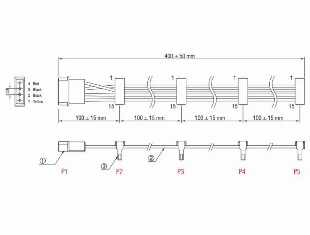 Кабел Power Molex 4 Pin  > 4 x SATA 15 Pin, 40cm