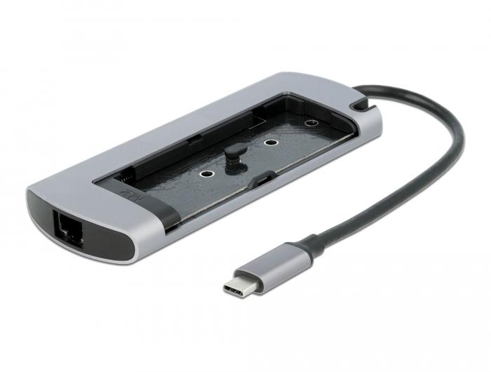 Докинг станция Delock USB-C с M.2 слот за SSD - HDMI 4K30Hz, Gigabit LAN, 2xUSB-A, USB-C, Сив