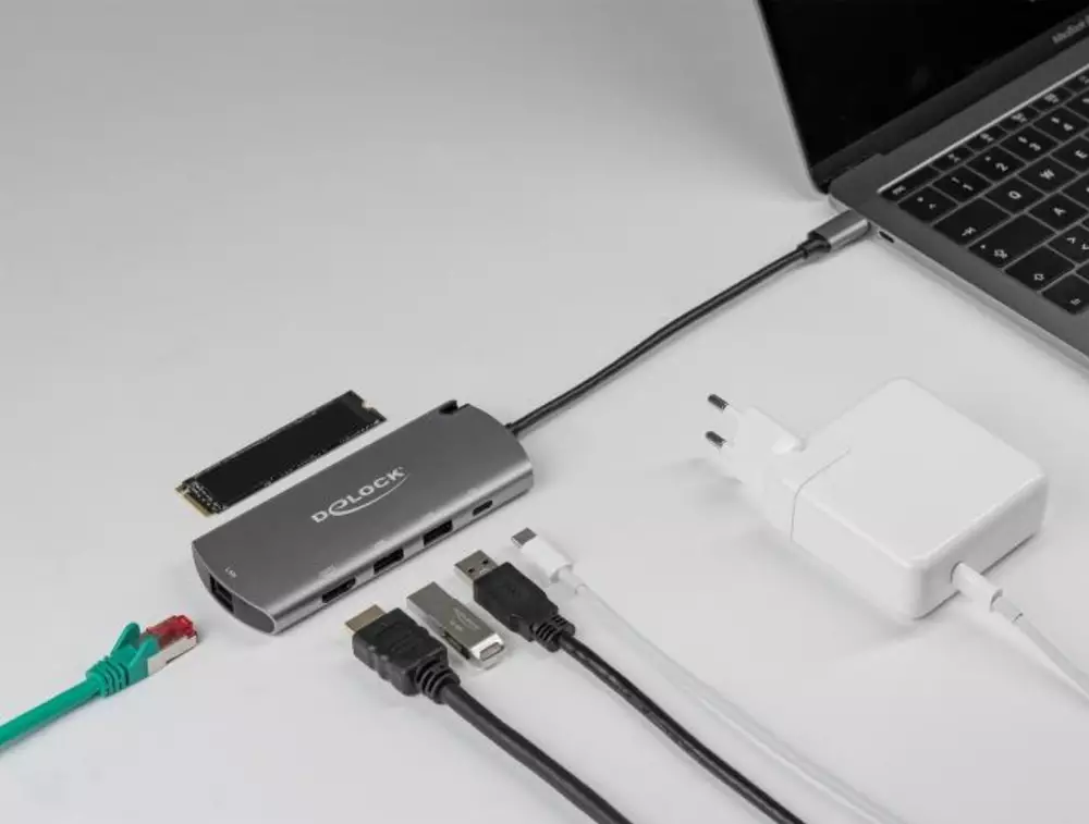 Докинг станция Delock USB-C с M.2 слот за SSD - HDMI 4K30Hz, Gigabit LAN, 2xUSB-A, USB-C, Сив