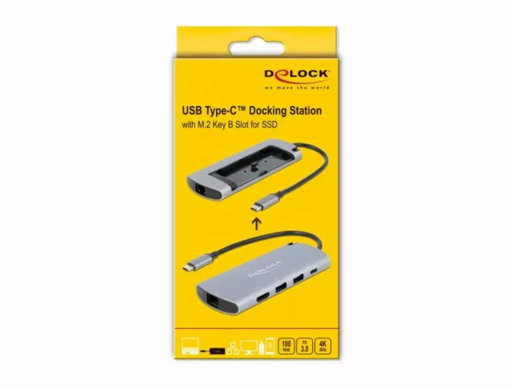 Докинг станция Delock USB-C с M.2 слот за SSD - HDMI 4K30Hz, Gigabit LAN, 2xUSB-A, USB-C, Сив