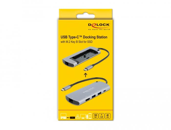 Докинг станция Delock USB-C с M.2 слот за SSD - HDMI 4K30Hz, Gigabit LAN, 2xUSB-A, USB-C, Сив