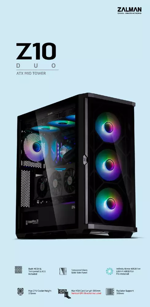 Кутия Zalman Z10 DUO Mesh TG EATX Case ARGB