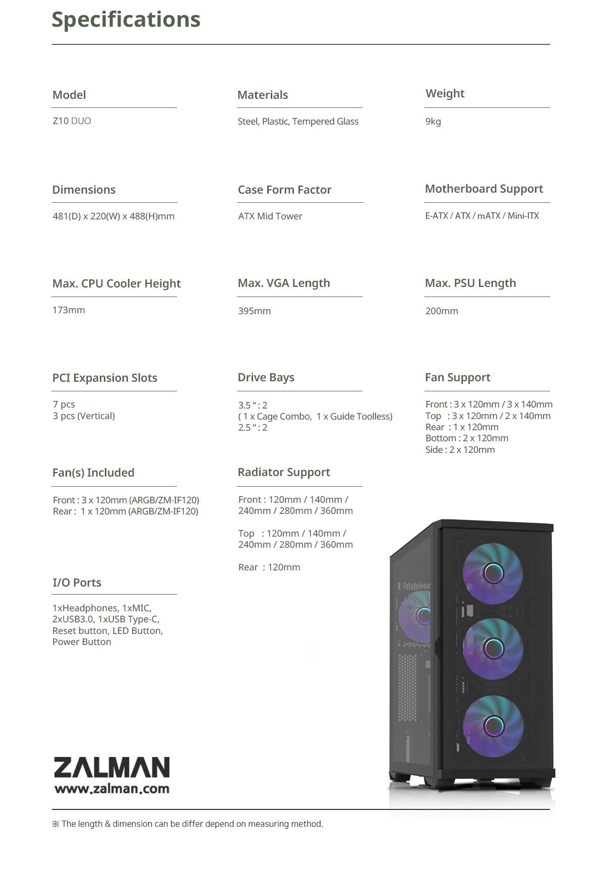 Кутия Zalman Z10 DUO Mesh TG EATX Case ARGB