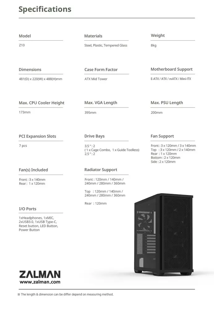 Кутия Zalman Z10 Mesh TG EATX Case