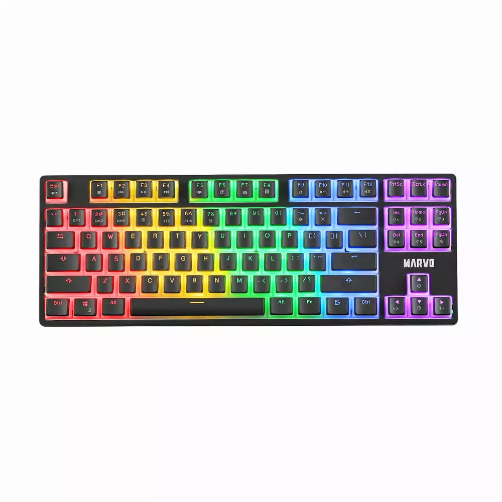 Mеханична клавиатура Marvo Gaming Mechanical Keyboard KG946 Red switches, TKL, Wrist Rest, Rainbow