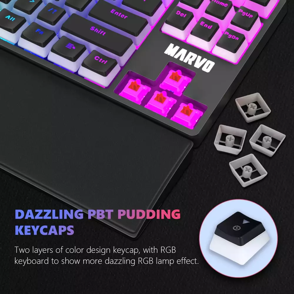 Mеханична клавиатура Marvo Gaming Mechanical Keyboard KG946 Red switches, TKL, Wrist Rest, Rainbow