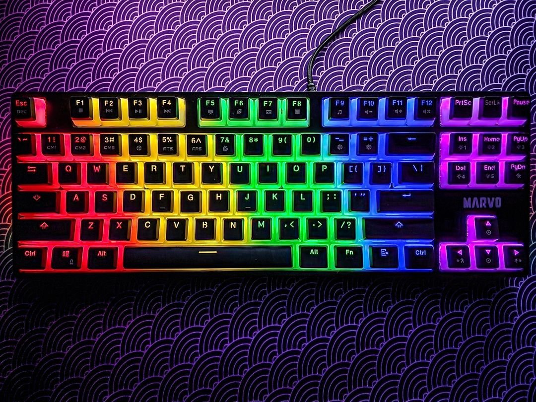 Mеханична клавиатура Marvo Gaming Mechanical Keyboard KG946 Red switches, TKL, Wrist Rest, Rainbow