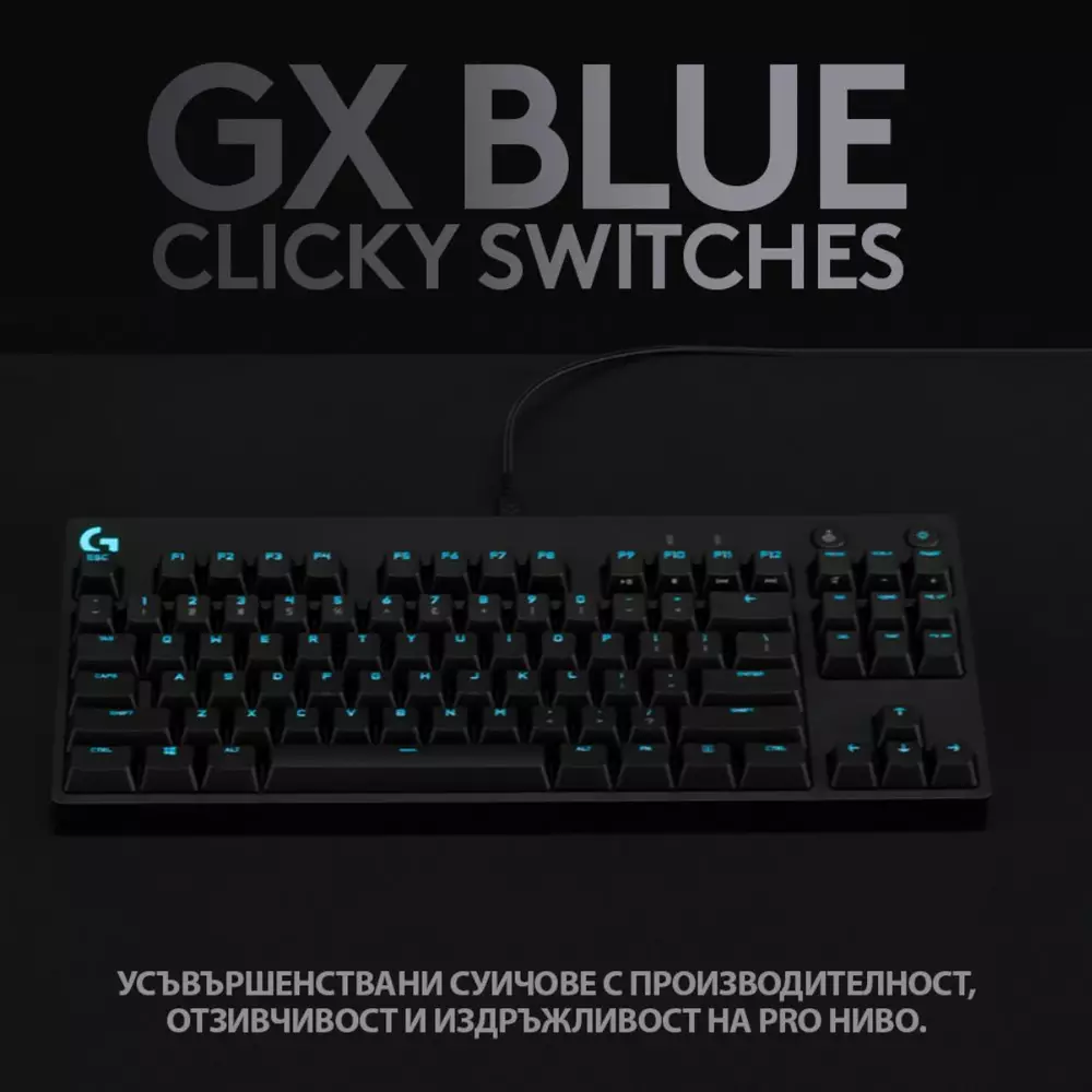 Геймърска клавиатура Logitech G Pro TKL GX Clicky Blue - 920-009392