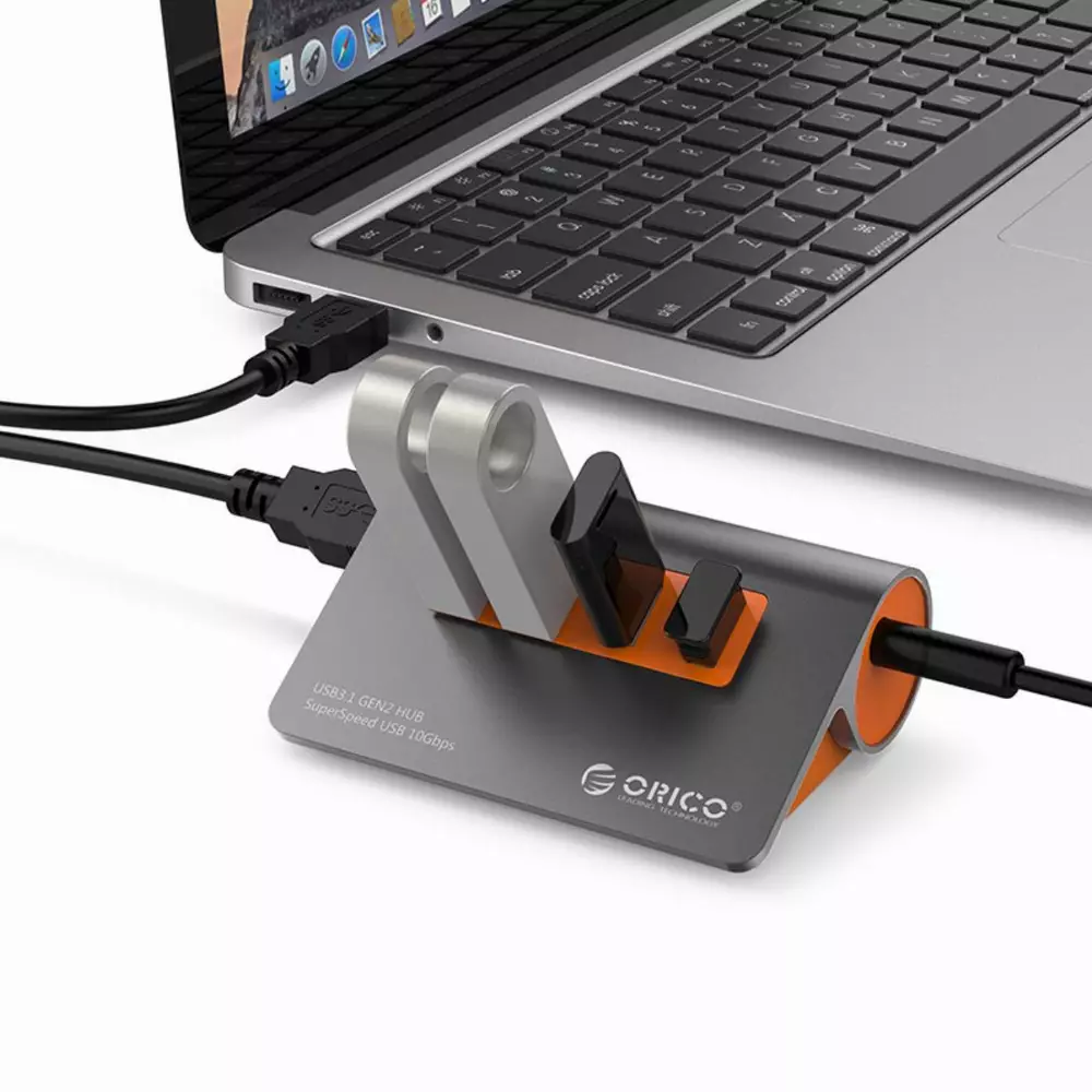 Orico хъб USB 3.1 Gen2 10Gbps HUB 4 port Aluminum Grey/Orange - M3H4-G2-OG