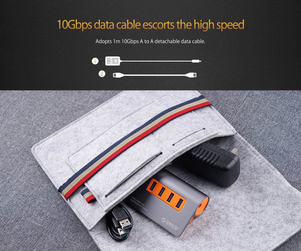 Orico хъб USB 3.1 Gen2 10Gbps HUB 4 port Aluminum Grey/Orange - M3H4-G2-OG