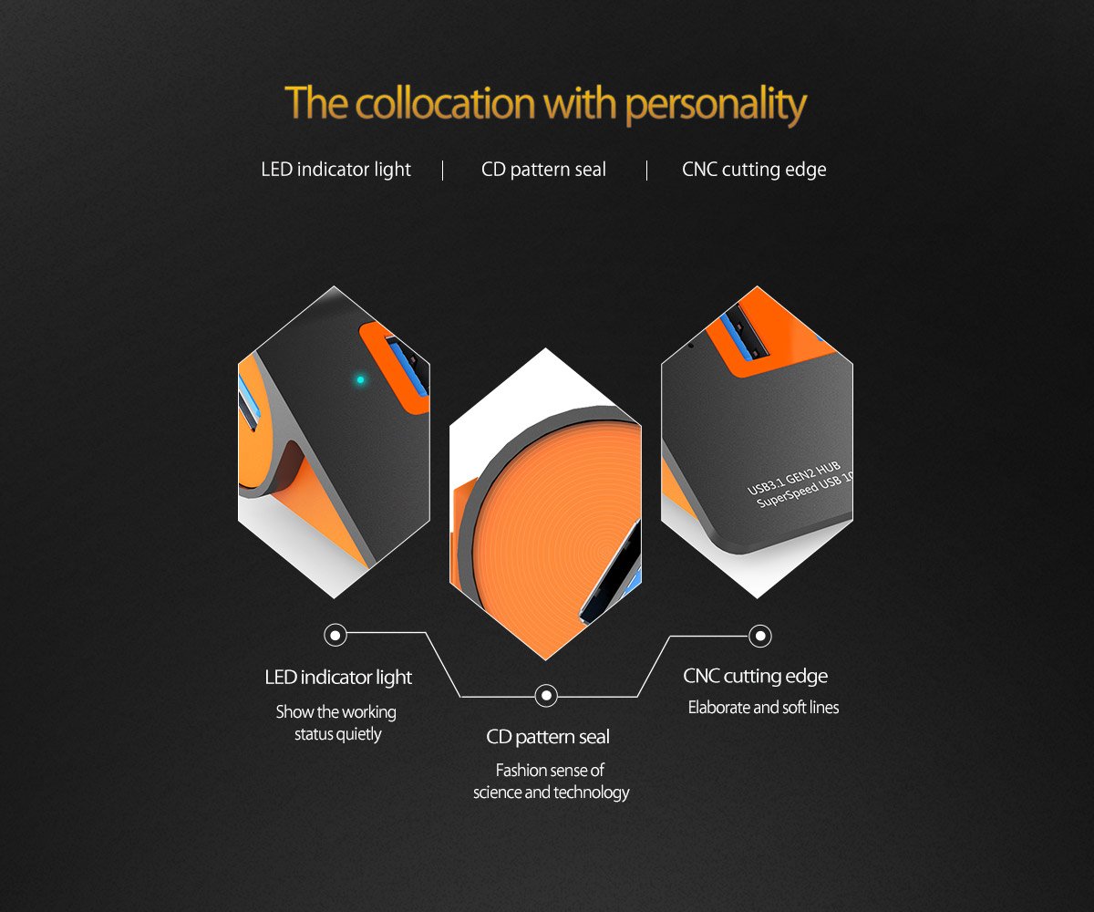 Orico хъб USB 3.1 Gen2 10Gbps HUB 4 port Aluminum Grey/Orange - M3H4-G2-OG