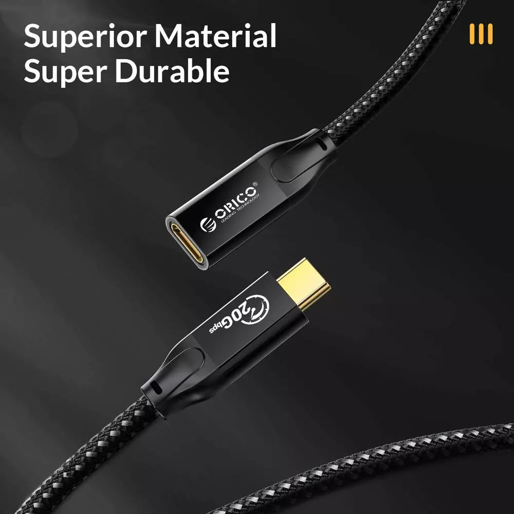 Orico Cable USB 3.2 Gen2x2 - Type-C Male to Female Extension PD100W 20Gbps 1.0m Black - CY32-10-BK