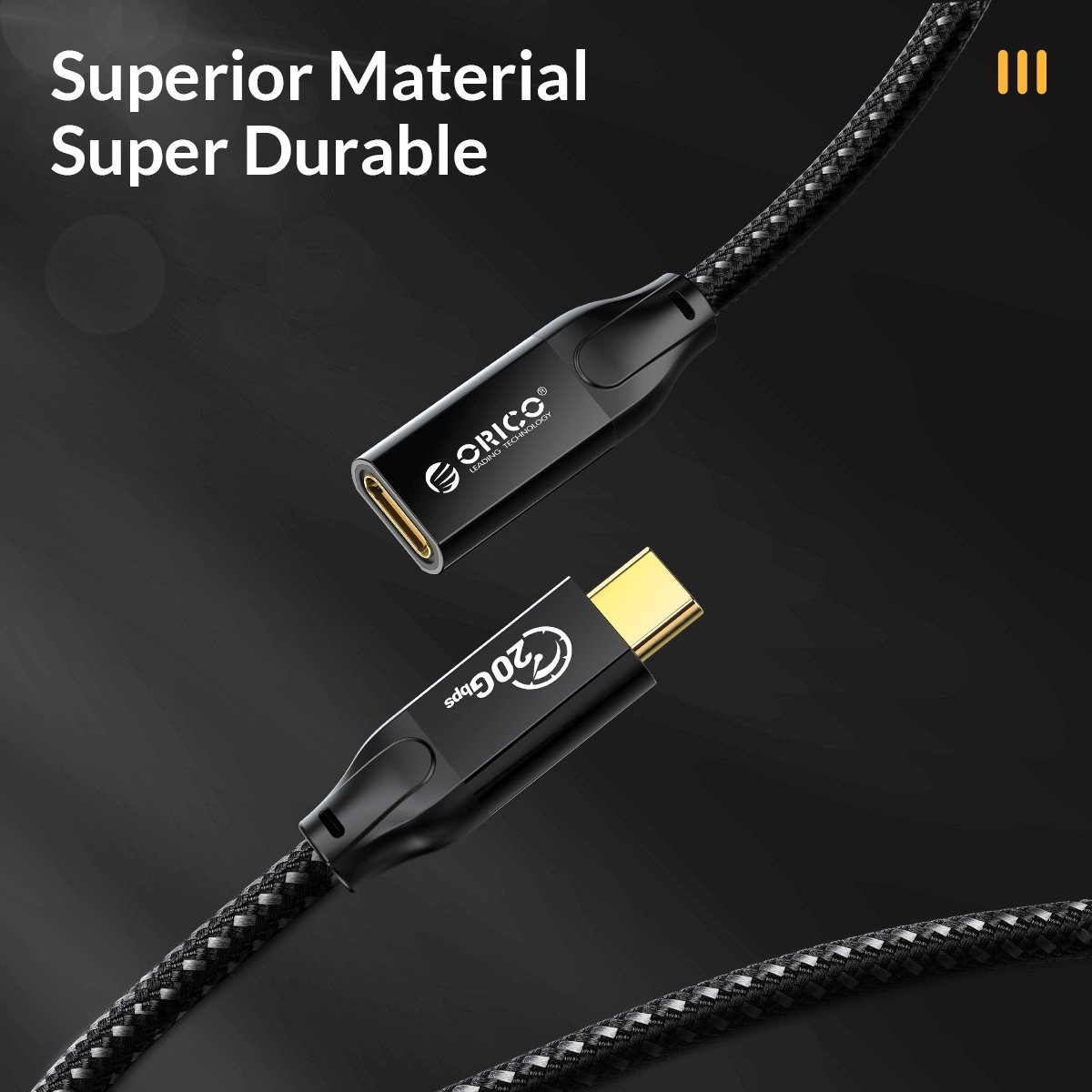 Orico Cable USB 3.2 Gen2x2 - Type-C Male to Female Extension PD100W 20Gbps 1.0m Black - CY32-10-BK