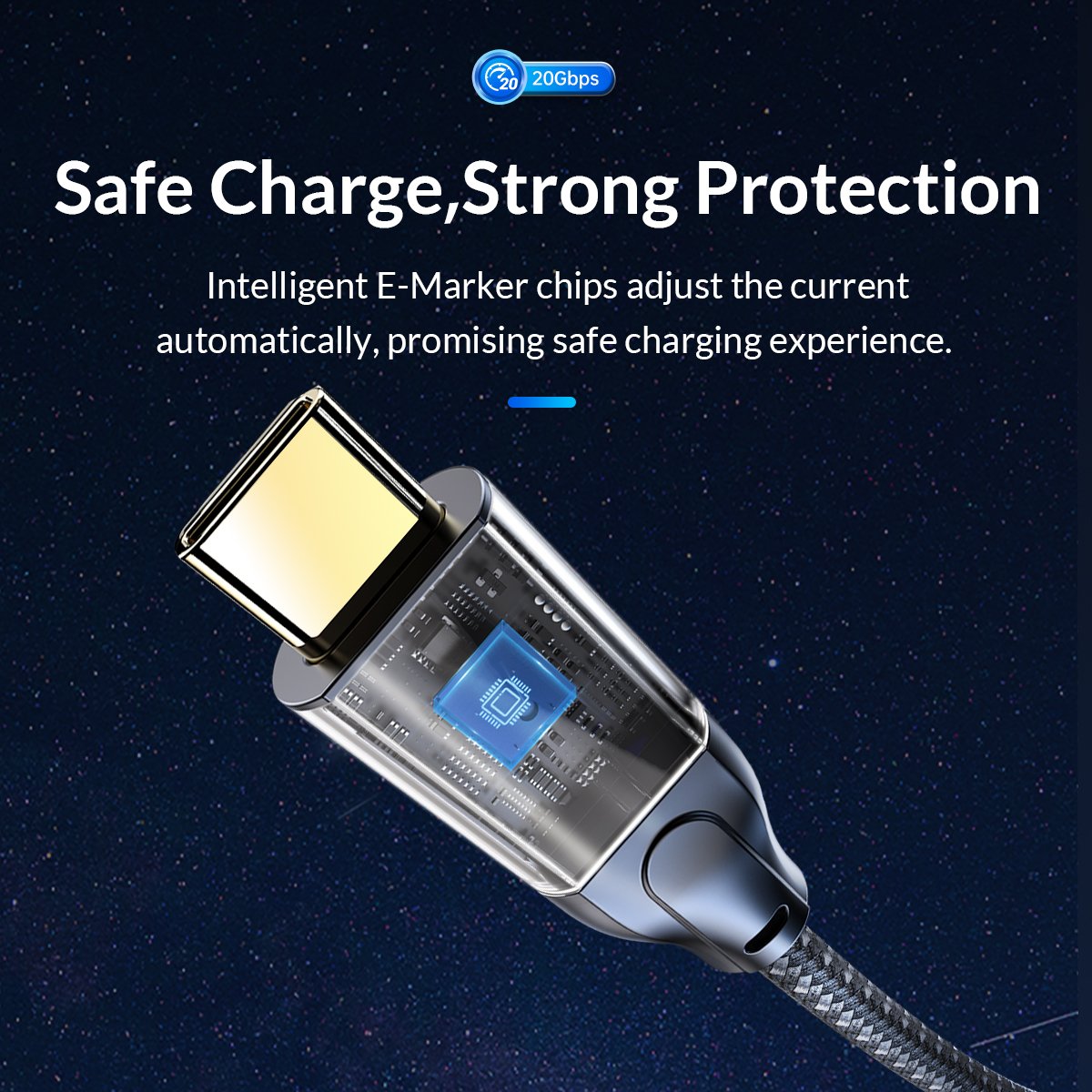 Orico кабел Cable USB 3.2 Gen2x2 - Type-C to Type-C PD100W 20Gbps 1.0m Black - CM32-10-BK