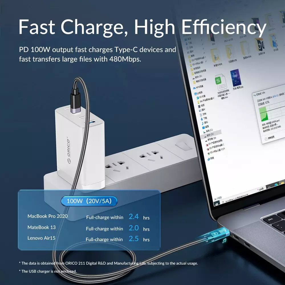 Orico кабел Cable USB C-to-C PD 100W Charging 1.5m Black - C2CZ-BK-15