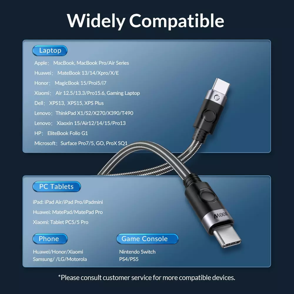 Orico кабел Cable USB C-to-C PD 100W Charging 1.5m Black - C2CZ-BK-15