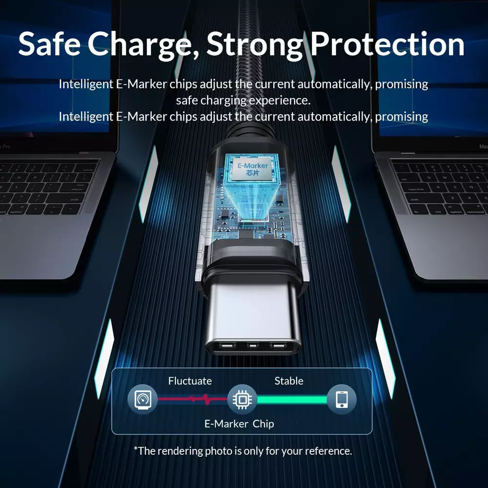 Orico кабел Cable USB C-to-C PD 100W Charging 1.0m Black - C2CZ-BK-10