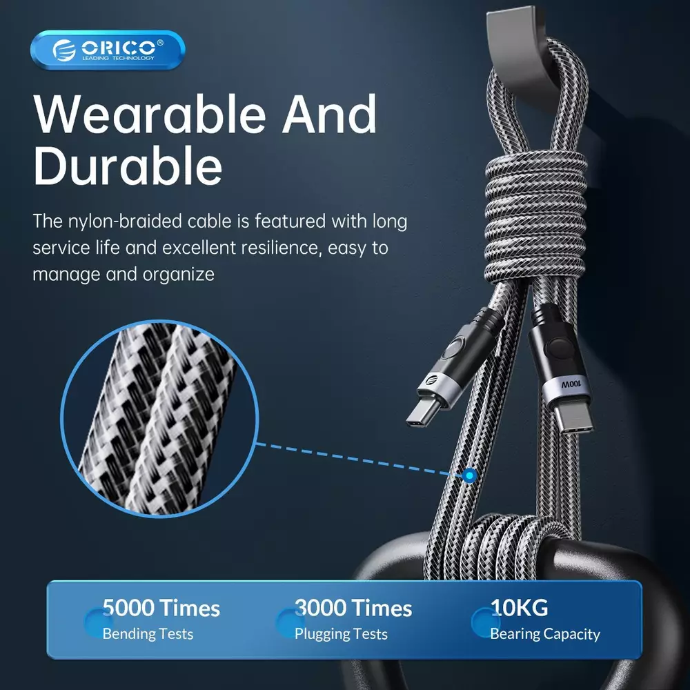 Orico кабел Cable USB C-to-C PD 100W Charging 1.0m Black - C2CZ-BK-10