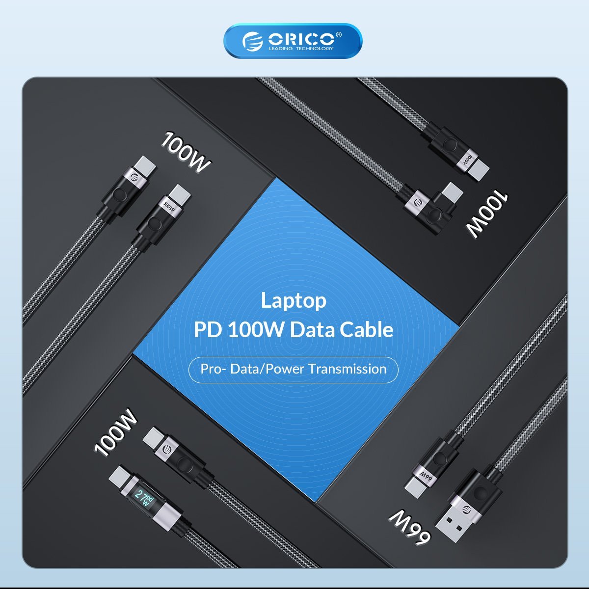 Orico кабел Cable USB C-to-C PD 100W Charging 1.0m Black - C2CZ-BK-10