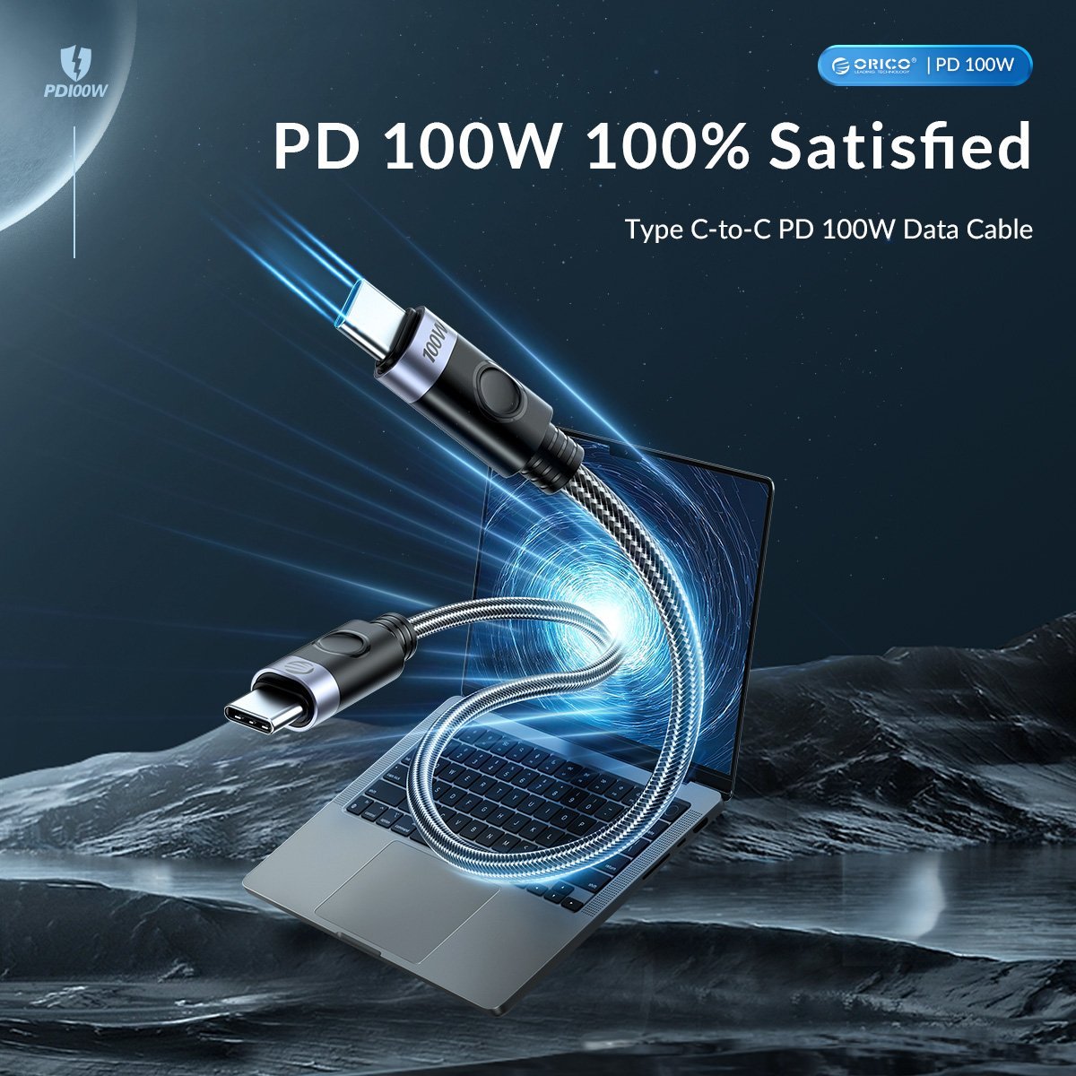 Orico кабел Cable USB C-to-C PD 100W Charging 0.5m Black - C2CZ-BK-05