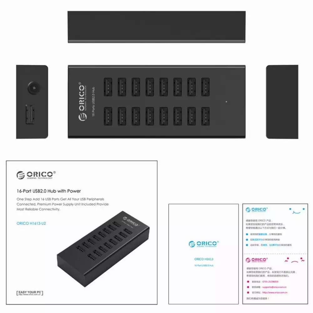 Orico хъб USB3.0 HUB 16 port with Premium Power Adapter, Black - H1613-U2