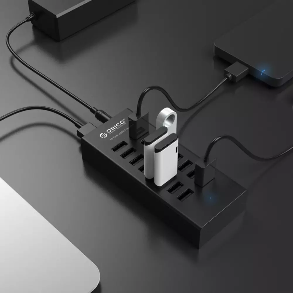 Orico хъб USB3.0 HUB 16 port with Premium Power Adapter, Black - H1613-U2
