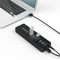 Orico хъб USB3.0 HUB 10 port with Premium Power Adapter, Black - P10-U3-V1-BK
