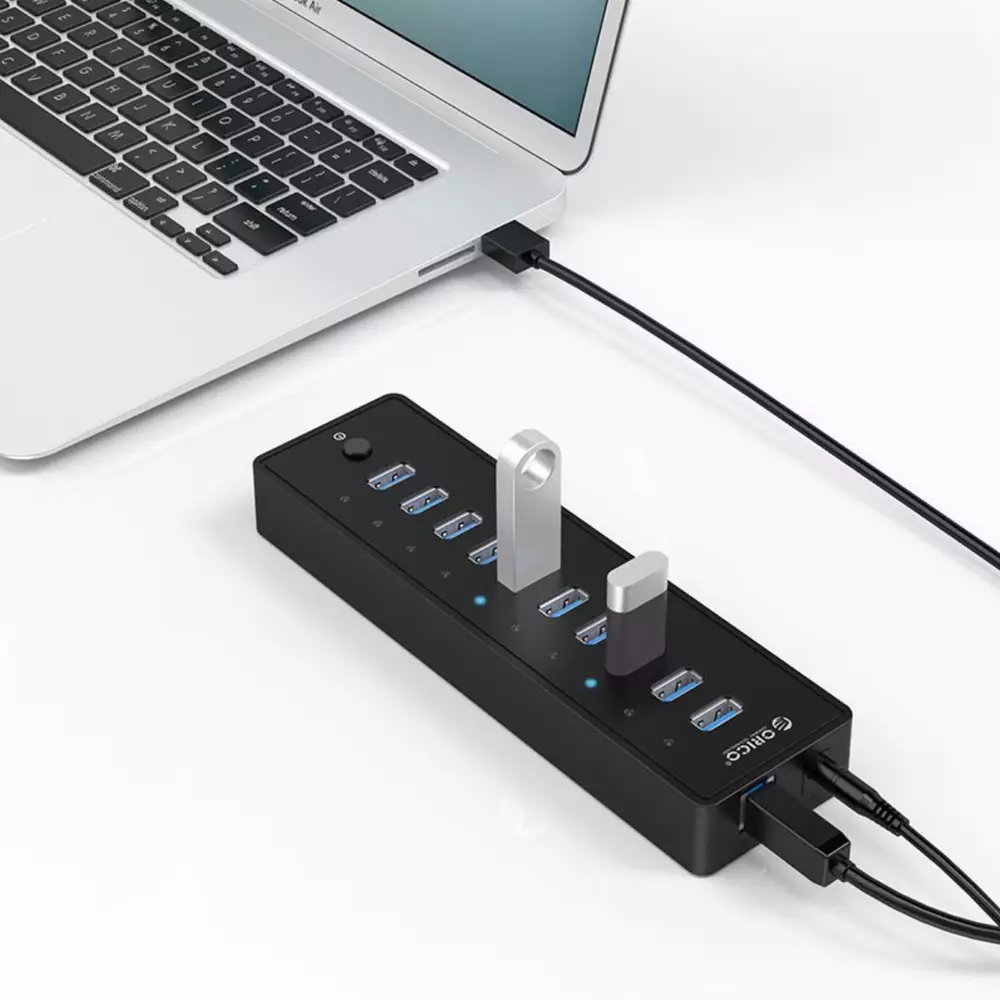 Orico хъб USB3.0 HUB 10 port with Premium Power Adapter, Black - P10-U3-V1-BK