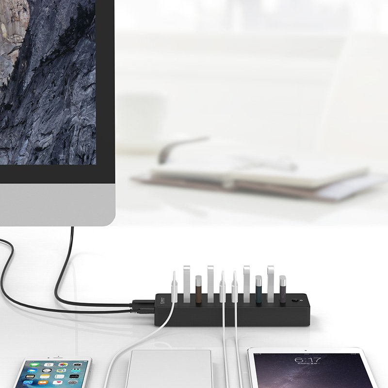 Orico хъб USB3.0 HUB 10 port with Premium Power Adapter, Black - P10-U3-V1-BK
