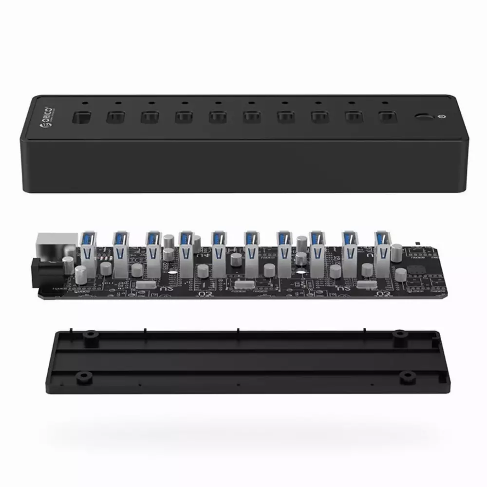 Orico хъб USB3.0 HUB 10 port with Premium Power Adapter, Black - P10-U3-V1-BK