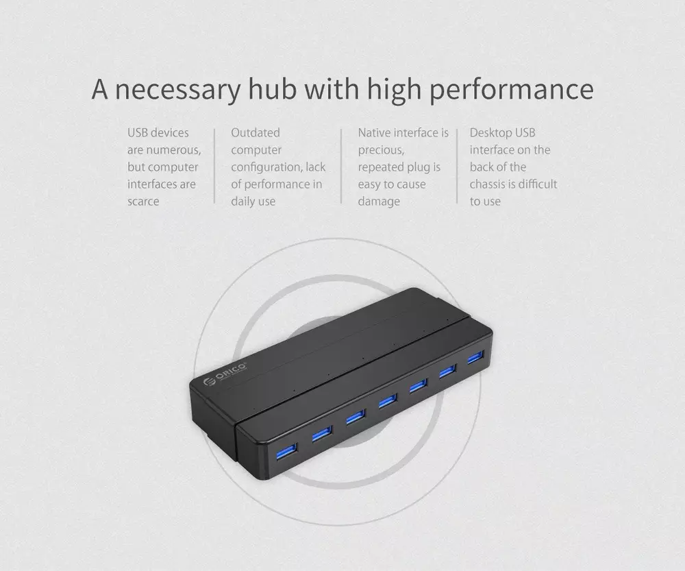 Orico хъб USB3.0 HUB 7 port with Premium Power Adapter, Black - H7928-U3-V1-BK
