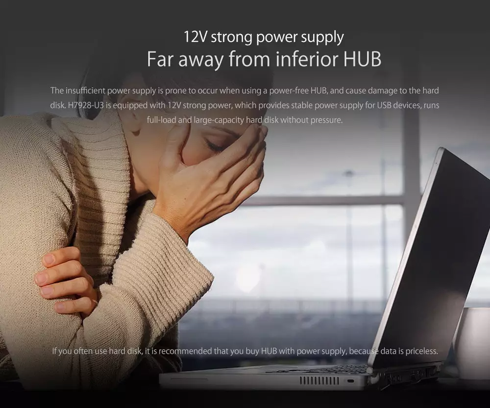Orico хъб USB3.0 HUB 7 port with Premium Power Adapter, Black - H7928-U3-V1-BK