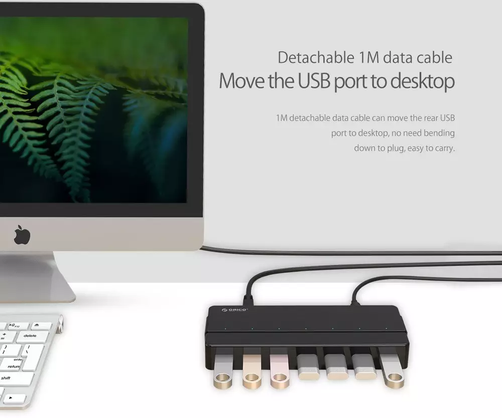 Orico хъб USB3.0 HUB 7 port with Premium Power Adapter, Black - H7928-U3-V1-BK