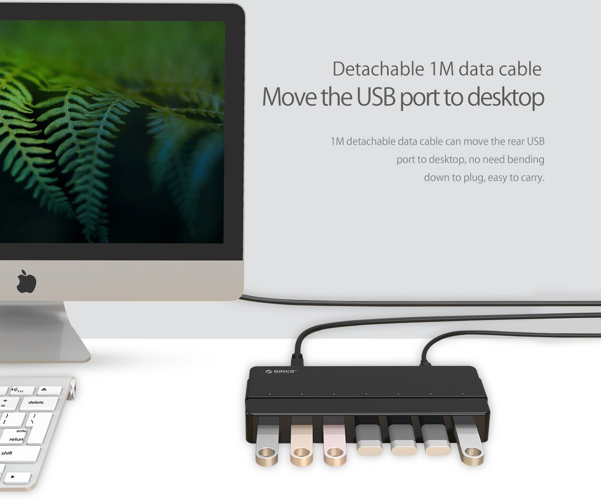 Orico хъб USB3.0 HUB 7 port with Premium Power Adapter, Black - H7928-U3-V1-BK
