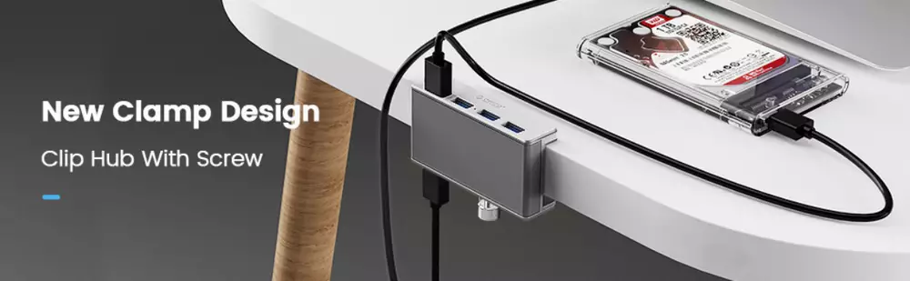 Orico хъб USB 3.0 HUB Clip Type 4 port - aux Micro-USB power input, Aluminum - MH4PU-P-SV