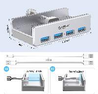 Orico хъб USB 3.0 HUB Clip Type 4 port - aux Micro-USB power input, Aluminum - MH4PU-P-SV