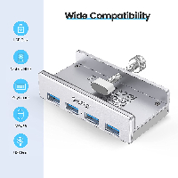 Orico хъб USB 3.0 HUB Clip Type 4 port - aux Micro-USB power input, Aluminum - MH4PU-P-SV