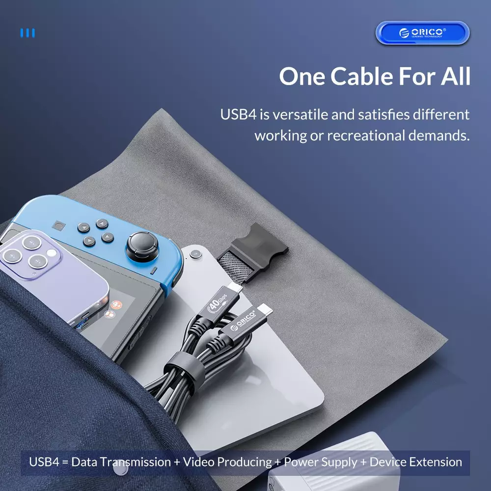 Orico кабел Cable USB4.0 40Gbps M/M 0.5m Black PD100W - U4A05-BK