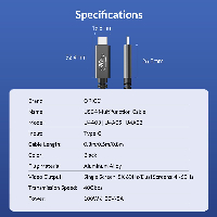 Orico кабел Cable USB4.0 40Gbps M/M 0.5m Black PD100W - U4A05-BK