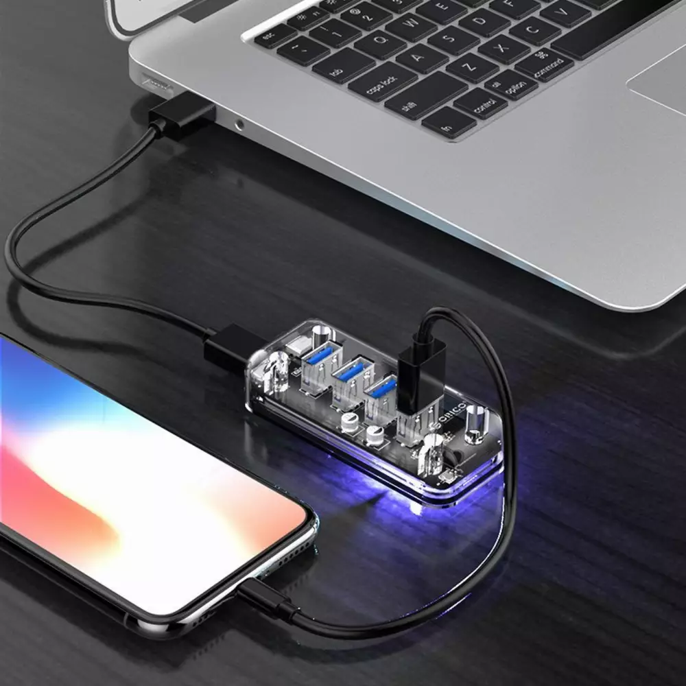 Orico хъб USB3.0 HUB 4 port Transparent - F4U-U3-CR