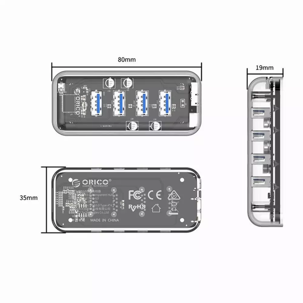 Orico хъб USB3.0 HUB 4 port Transparent - F4U-U3-CR